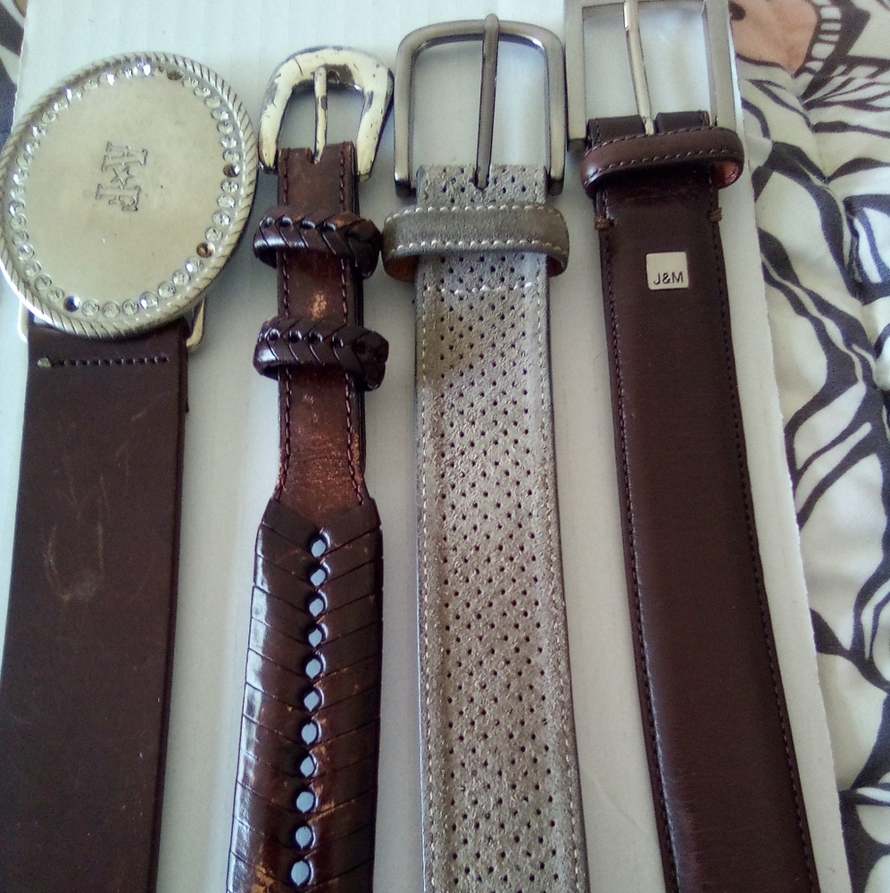 3 Mens Genuine  Leather Belts $28 Sizes 32- 42 + Free Silk Necktie - Picture 8 of 14